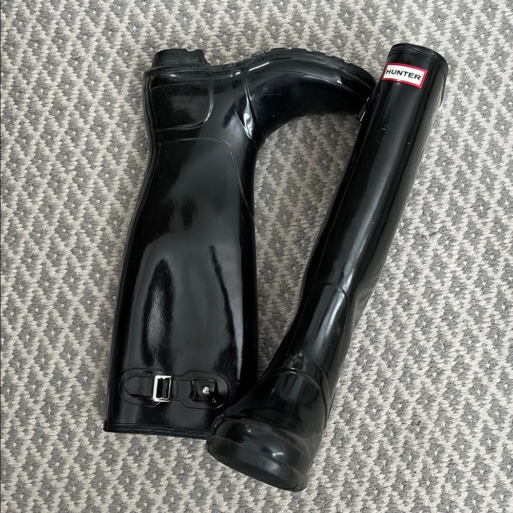 Hunter Glossy Black Rain Boots Tall Height